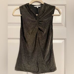 Trina Turk Metallic Black Sleeveless Top | Twist Detail | Small